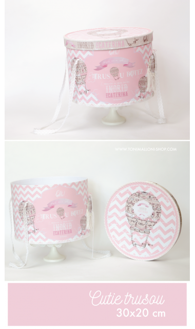 Trusou de botez cu baloane de aer cald roz si broderie, Hot Air Pink Balloon!  15